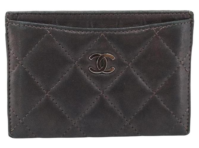 CHANEL Matelassé Kartenetui Lammleder Grau Silver CC - Ansicht 13