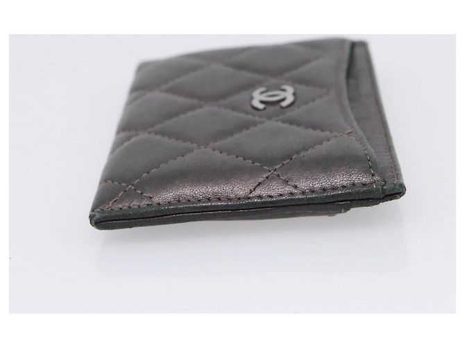 CHANEL Matelassé Kartenetui Lammleder Grau Silver CC - Ansicht 4