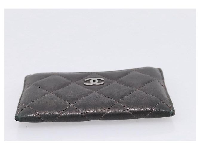 CHANEL Matelassé Kartenetui Lammleder Grau Silver CC - Ansicht 6
