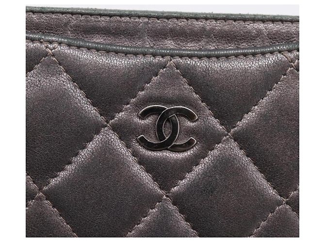 CHANEL Matelassé Kartenetui Lammleder Grau Silver CC - Ansicht 8