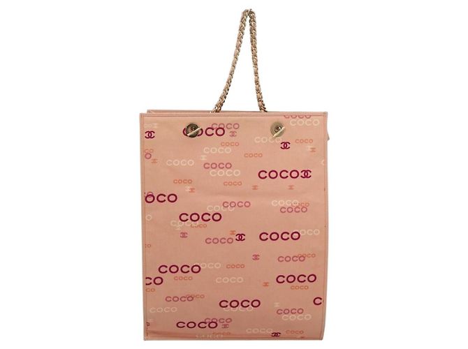 CHANEL Chain Tote Bag Canvas Pink Gold CC - vista 13