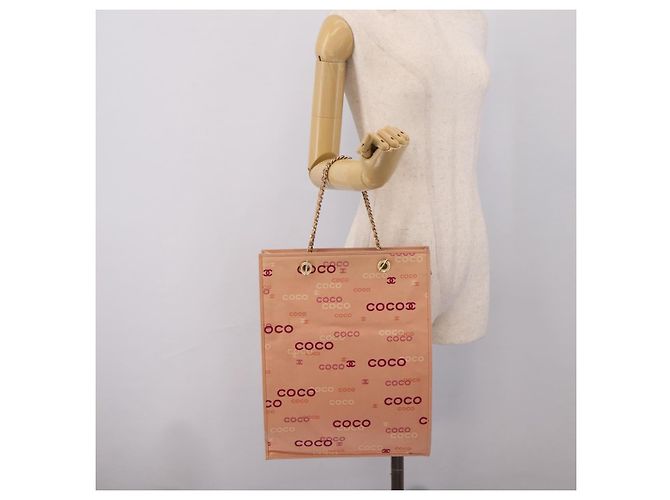 CHANEL Chain Tote Bag Canvas Pink Gold CC - vista 18