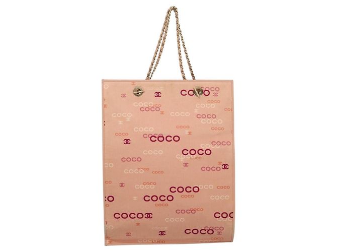 CHANEL Chain Tote Bag Canvas Pink Gold CC - vista 2