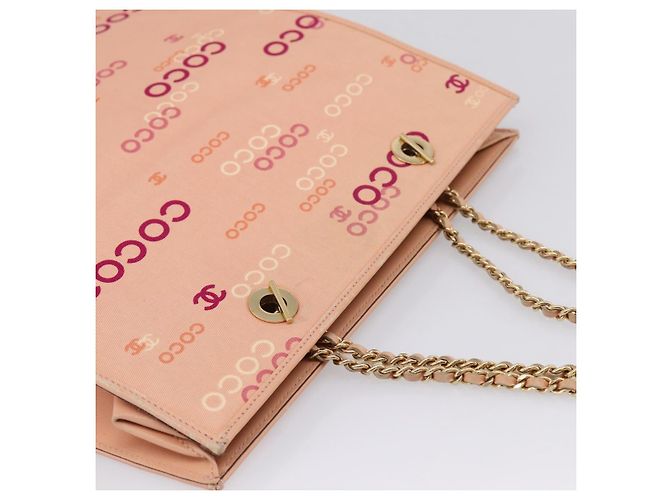 CHANEL Chain Tote Bag Canvas Pink Gold CC - vista 6