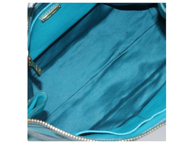 Miu Miu Tote Bag Leather Light Blue Gold - vista 10
