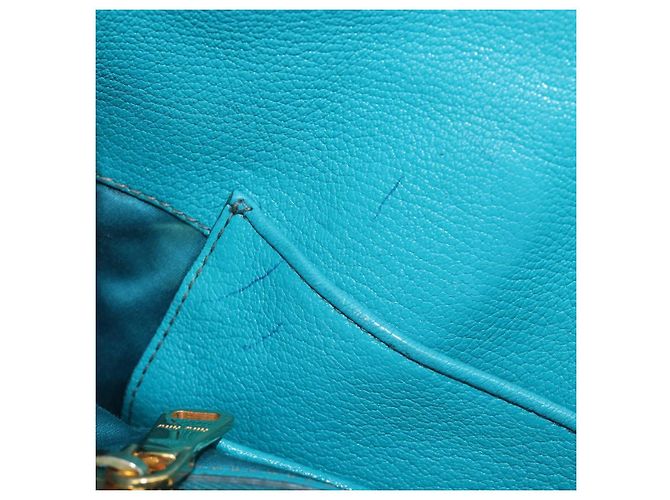 Miu Miu Tote Bag Leather Light Blue Gold - vista 11