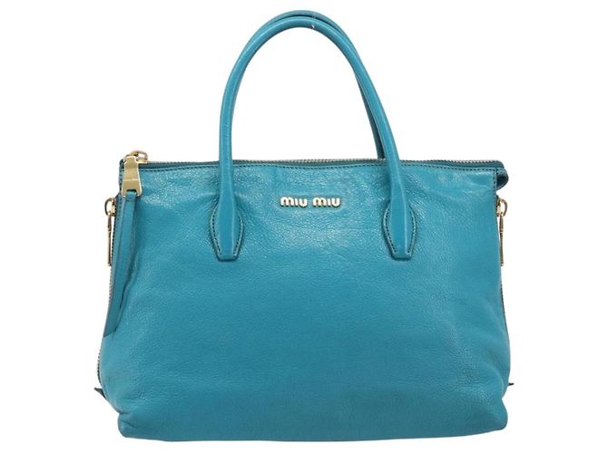Miu Miu Tote Bag Leather Light Blue Gold - vista 13