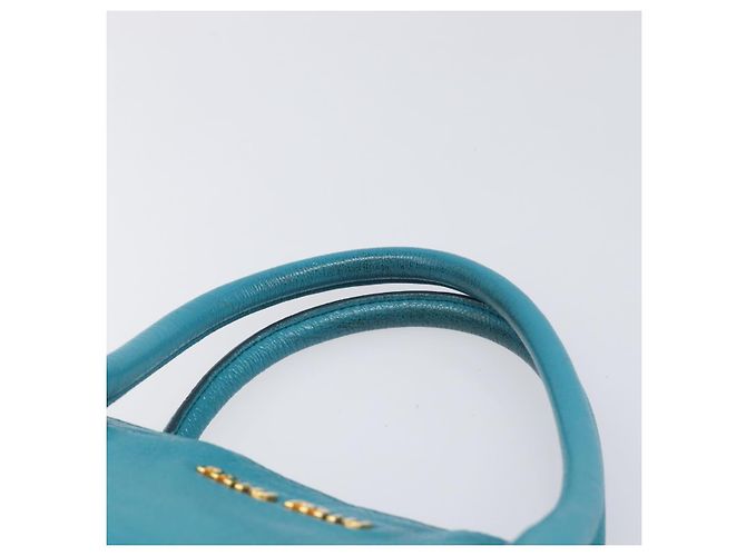 Miu Miu Tote Bag Leather Light Blue Gold - vista 14