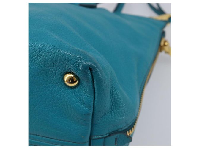 Miu Miu Tote Bag Leather Light Blue Gold - vista 17