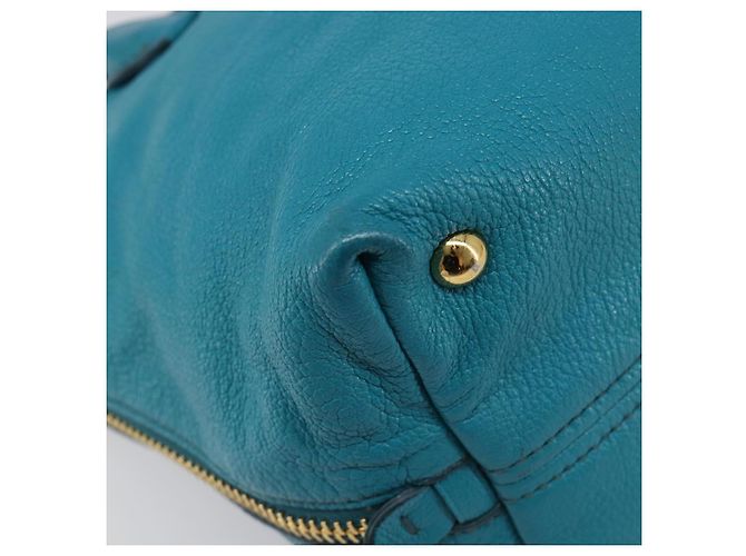 Miu Miu Tote Bag Leather Light Blue Gold - vista 18