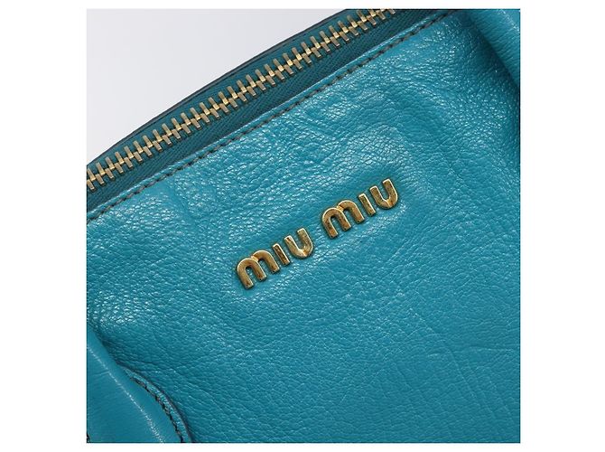 Miu Miu Tote Bag Leather Light Blue Gold - vista 20