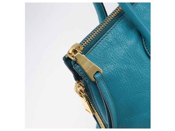 Miu Miu Tote Bag Leather Light Blue Gold - vista 21