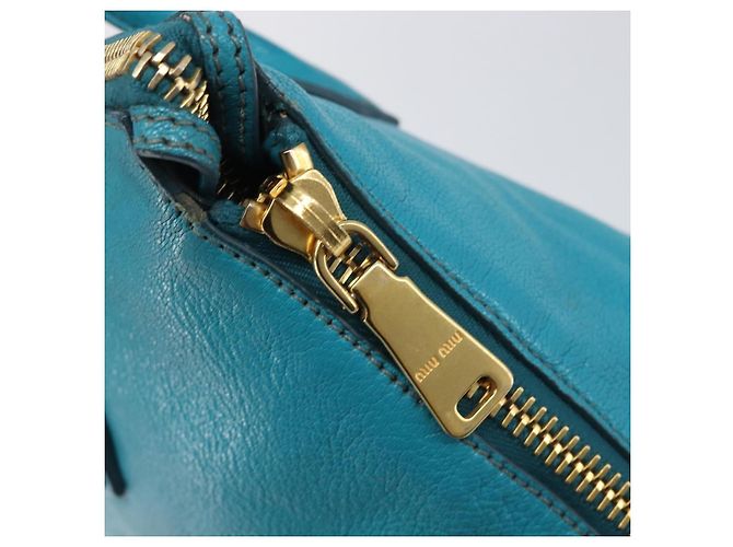 Miu Miu Tote Bag Leather Light Blue Gold - vista 22