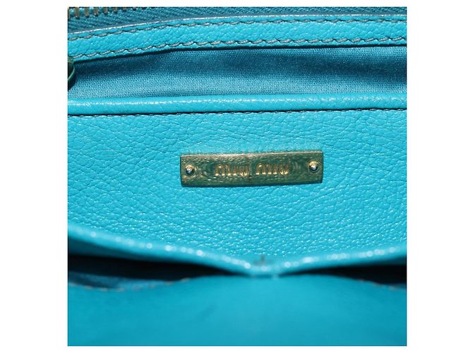 Miu Miu Tote Bag Leather Light Blue Gold - vista 23