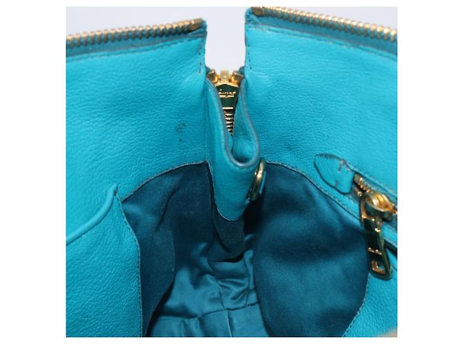 Miu Miu Tote Bag Leather Light Blue Gold - vista 25