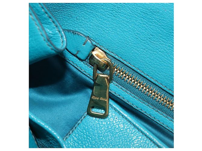 Miu Miu Tote Bag Leather Light Blue Gold - vista 26