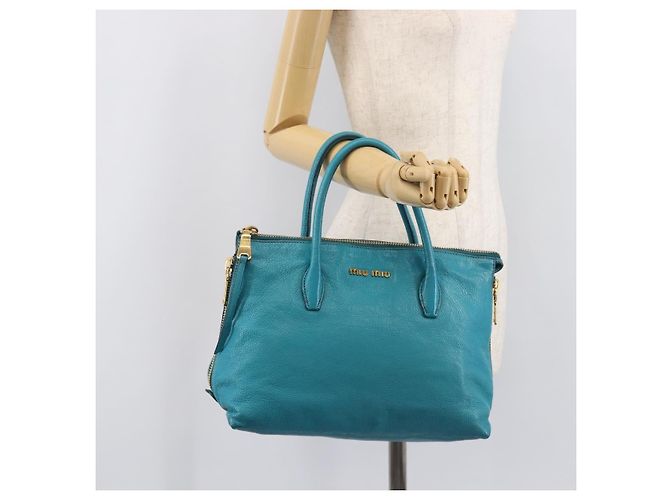 Miu Miu Tote Bag Leather Light Blue Gold - vista 29