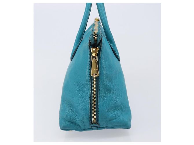 Miu Miu Tote Bag Leather Light Blue Gold - vista 3