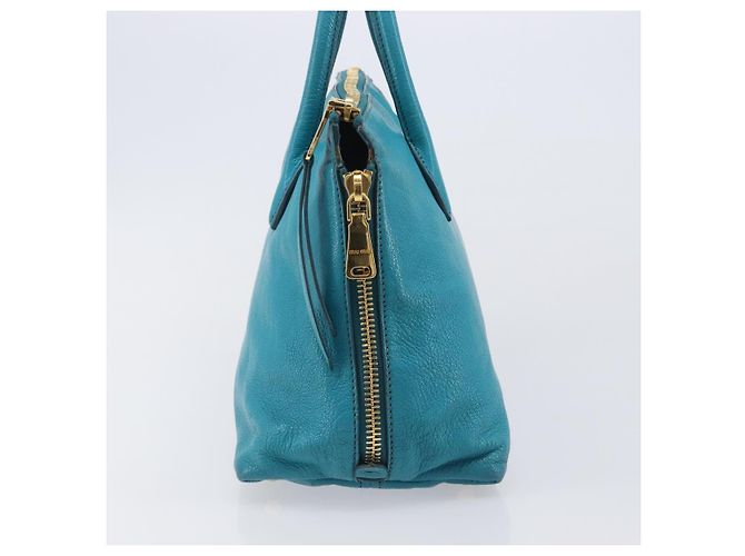 Miu Miu Tote Bag Leather Light Blue Gold - vista 4