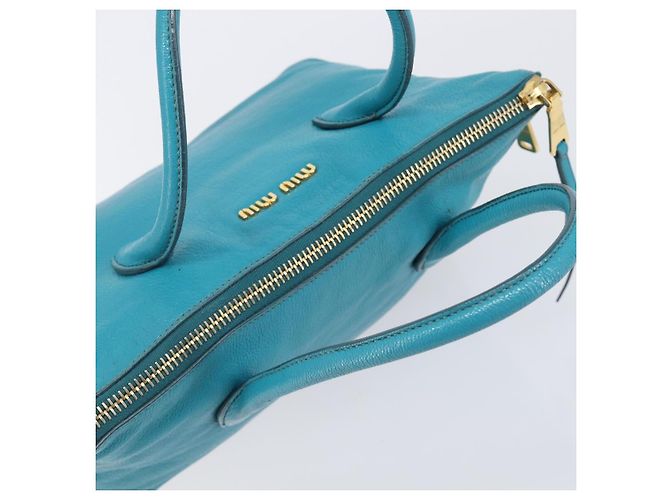 Miu Miu Tote Bag Leather Light Blue Gold - vista 6