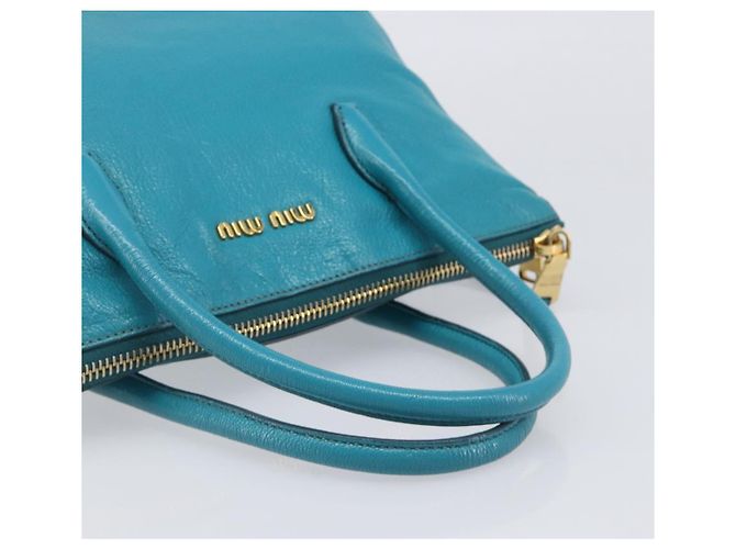 Miu Miu Tote Bag Leather Light Blue Gold - vista 7