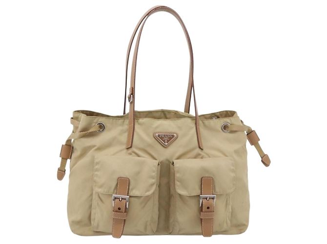 PRADA Tote Bag Nylon Beige Silver - vista 13