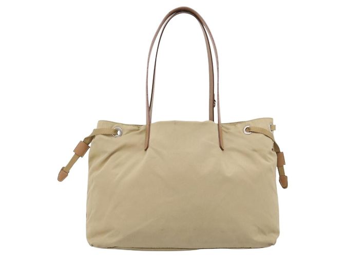 PRADA Tote Bag Nylon Beige Silver - vista 2