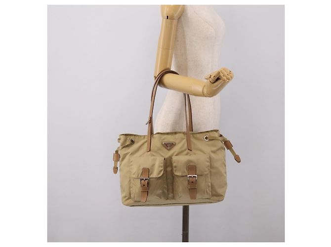 PRADA Tote Bag Nylon Beige Silver - vista 25