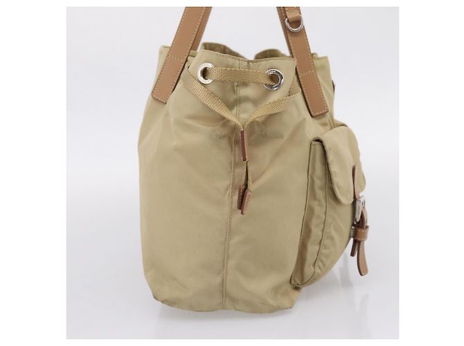 PRADA Tote Bag Nylon Beige Silver - vista 3
