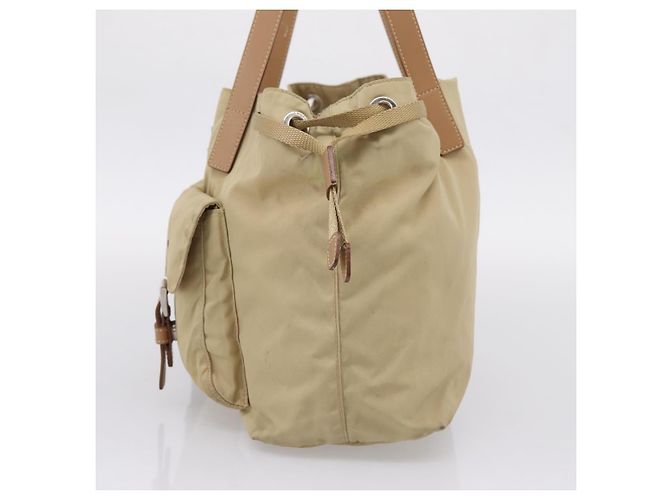 PRADA Tote Bag Nylon Beige Silver - vista 4