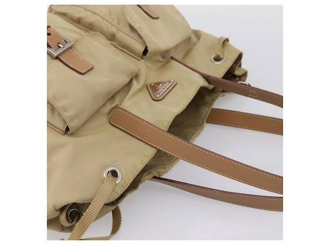 PRADA Tote Bag Nylon Beige Silver - vista 6