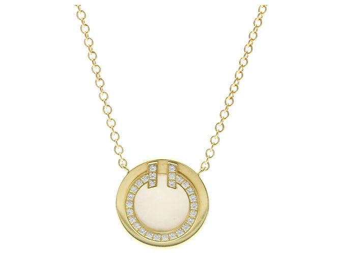 Pendente Tiffany & Co. T Circle in oro giallo 18K con diamanti e madreperla Small - vista 2