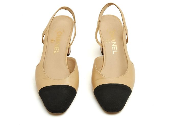Chanel Décolleté Slingback Classiche Beige Nero EU 38.5 - vista 2