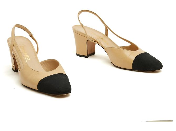 Chanel Décolleté Slingback Classiche Beige Nero EU 38.5 - vista 3