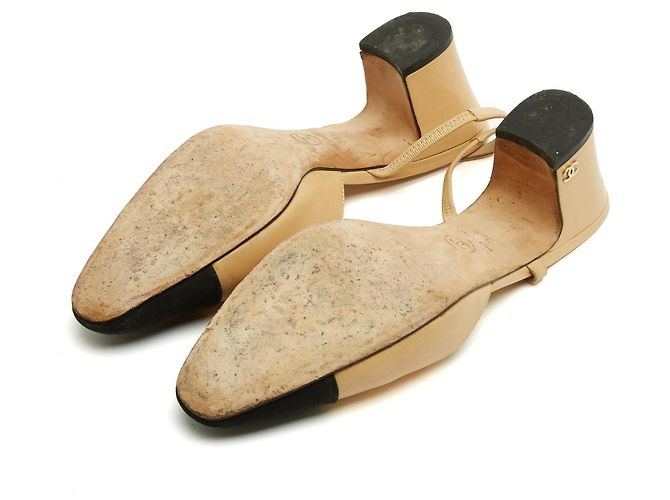 Chanel Décolleté Slingback Classiche Beige Nero EU 38.5 - vista 6