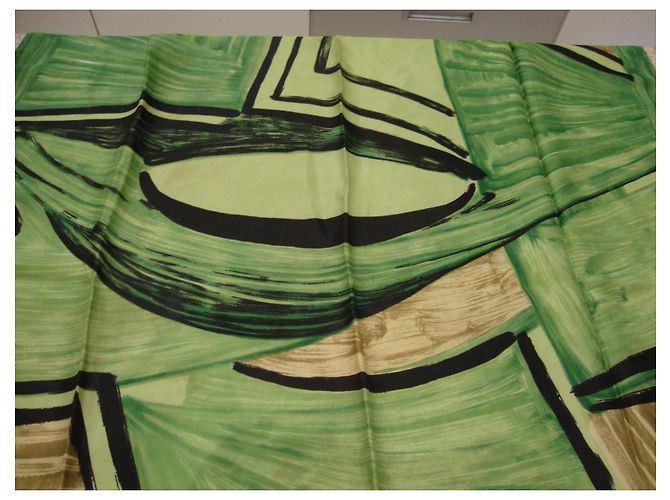 Vintage Foulard in seta con stampa astratta verde e nera - vista 3