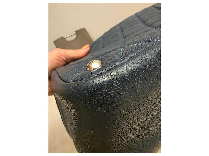 Timeless Chanel Shopper borsa pelle trapuntata blu navy - vista 5