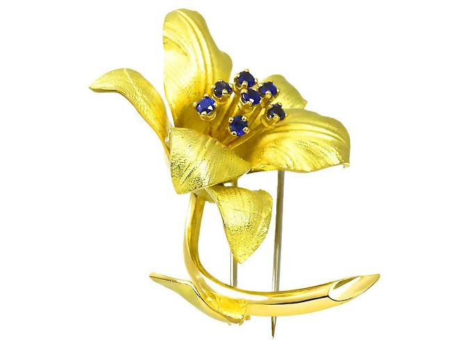 Autre Marque Spilla Tiffany & Co. in oro giallo 18K e zaffiro - vista 2