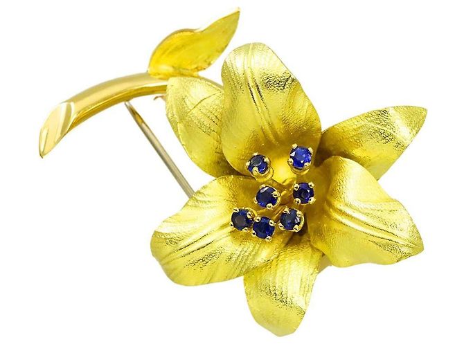 Autre Marque Spilla Tiffany & Co. in oro giallo 18K e zaffiro - vista 3