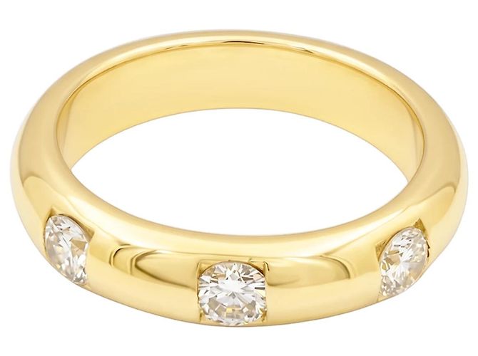 Autre Marque Anello a fascia in oro giallo e tre diamanti a castone. - vista 2