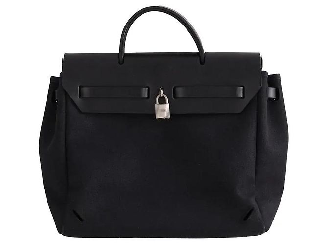 Borsa a mano Hermès Herbag nera in pelle - vista 3