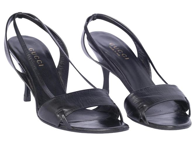 Sandali Slingback con cinturini in pelle nera Gucci - vista 2