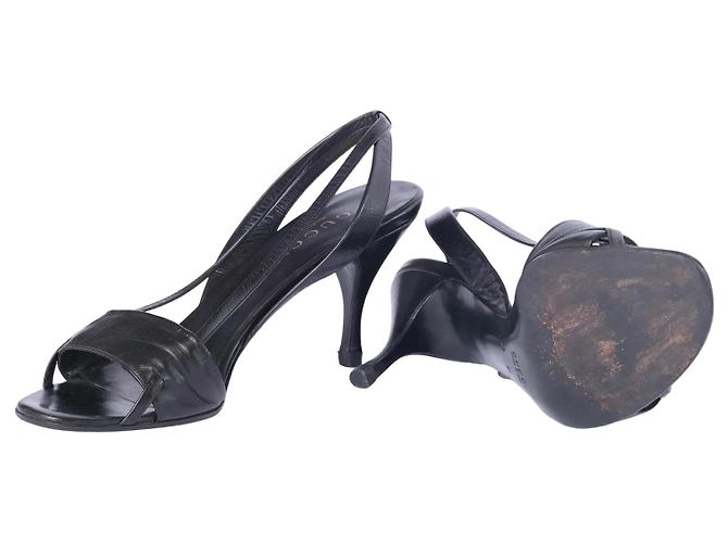 Sandali Slingback con cinturini in pelle nera Gucci - vista 6