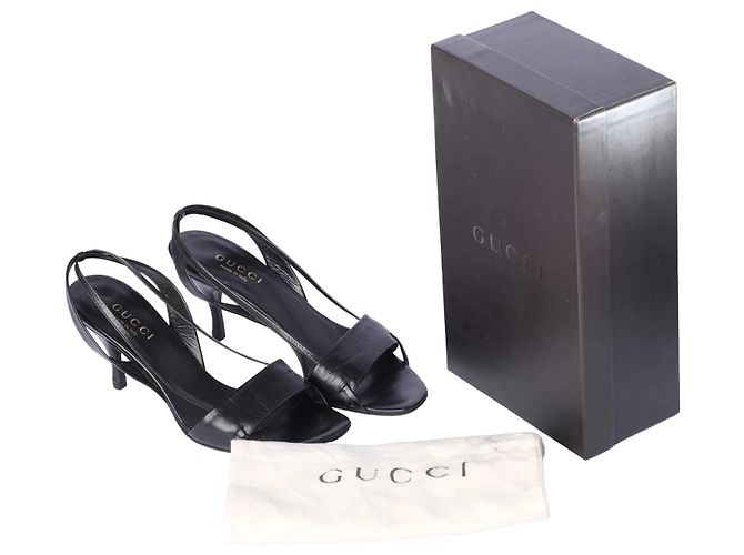 Sandali Slingback con cinturini in pelle nera Gucci - vista 7