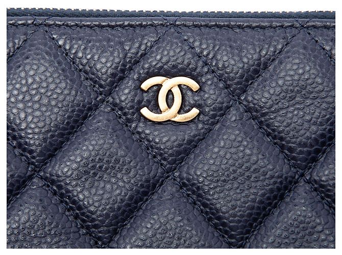 Clutch Chanel Large Quilted Caviar O Case Blu - vista 5