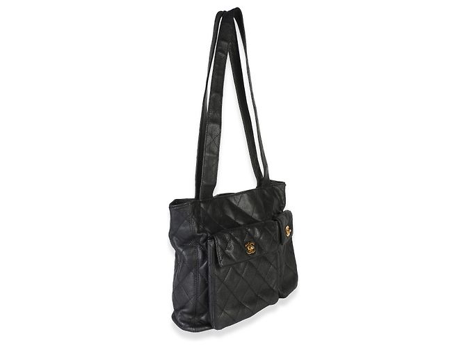 Chanel Vintage Gesteppte Caviar Leder Tote mit Doppeltasche - Ansicht 4