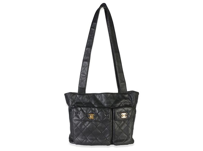 Chanel Vintage Gesteppte Caviar Leder Tote mit Doppeltasche - Ansicht 8