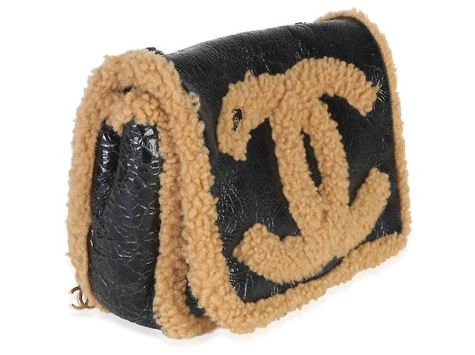 Borsa a patta Chanel CC Mania in shearling di pecora stropicciato nero lucido - vista 4