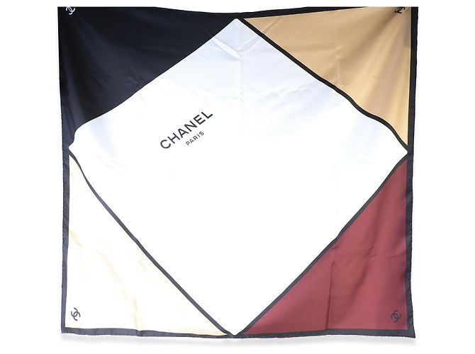 Foulard in seta Chanel Ecru Beige Burgundy Black - vista 4