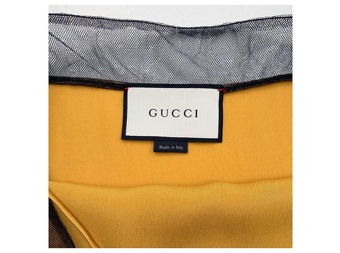 Abito corto Gucci in seta gialla e tulle nero - vista 6